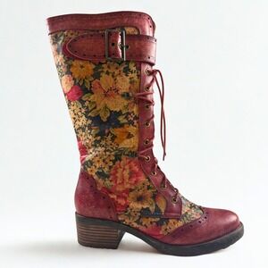 L'Artiste Spring Step Kisha-Flora Tall Leather Boots Womens 39 Red Lace Up Artsy